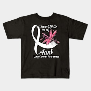 I Wear White For Aunt Dragonfly Lung Cancer Awareness Kids T-Shirt